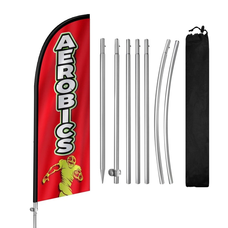 8FT Aerobics Banner Feather Flag with Stainless Steel Pole Kit(2m flag set)