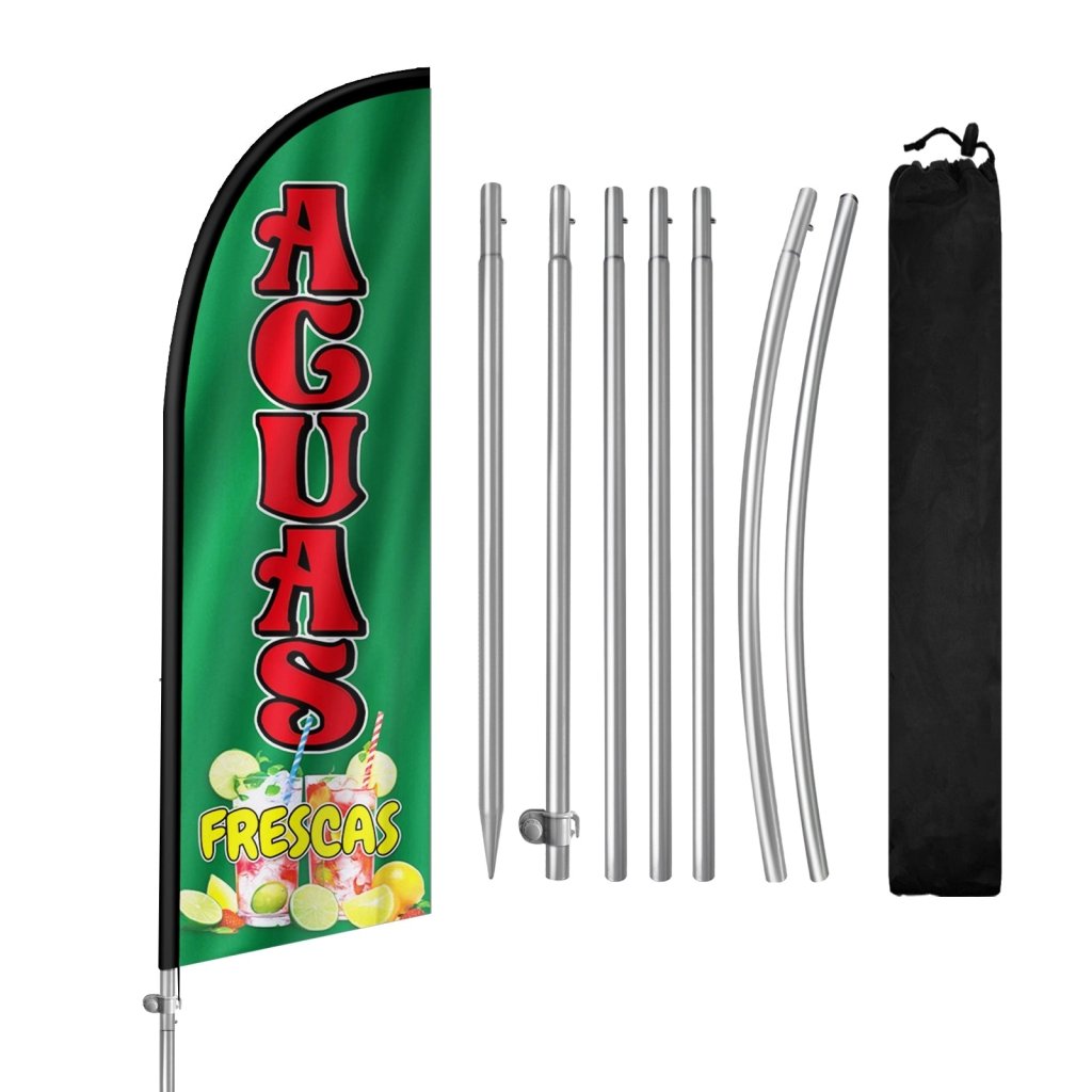 8FT Aguas Frescas Sign Feather Flag with Stainless Steel Pole Kit(2m flag set)