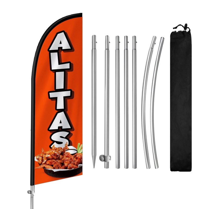 8FT Alitas Banner Feather Flag with Stainless Steel Pole Kit/Ground Stake(2m flag set)