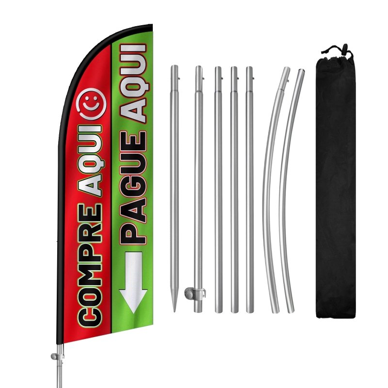 8FT Aomputer Aqui Pague Aqui Banner Feather Flag with Stainless Steel Pole Kit(2m flag set)