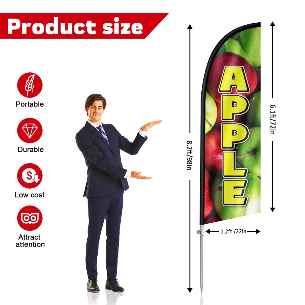 8FT Apple Feather Flag with Stainless Steel Pole Kit(2m flag set)