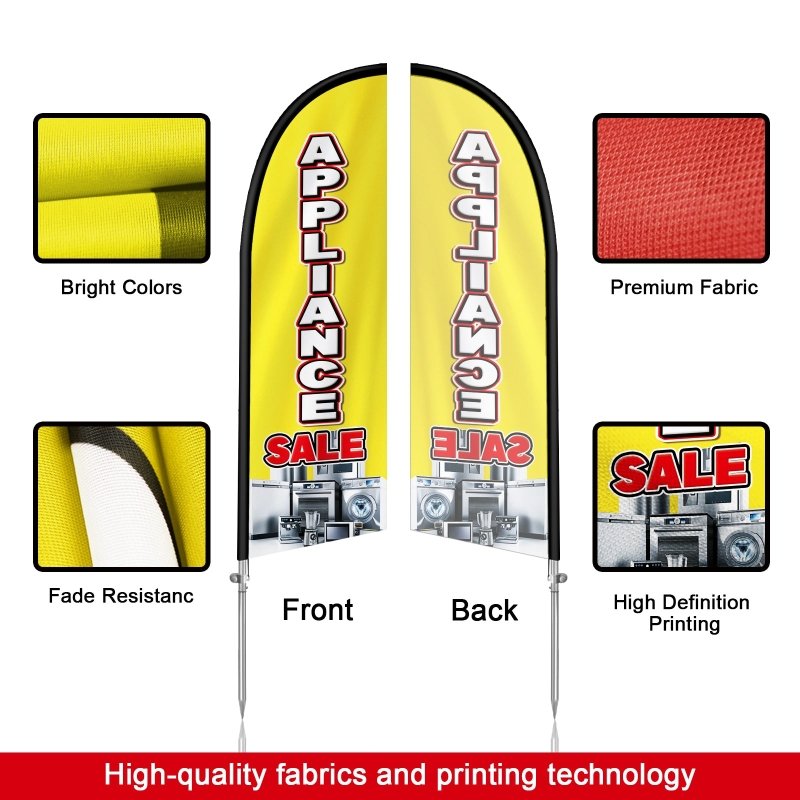 8FT Appliance Sale Yellow Feather Flag with Stainless Steel Pole Kit(2m flag set)