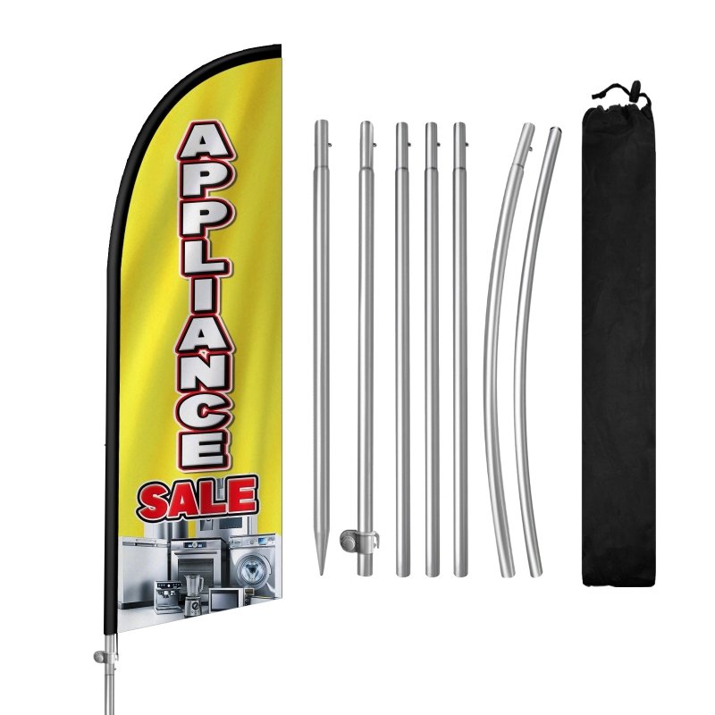 8FT Appliance Sale Yellow Feather Flag with Stainless Steel Pole Kit(2m flag set)