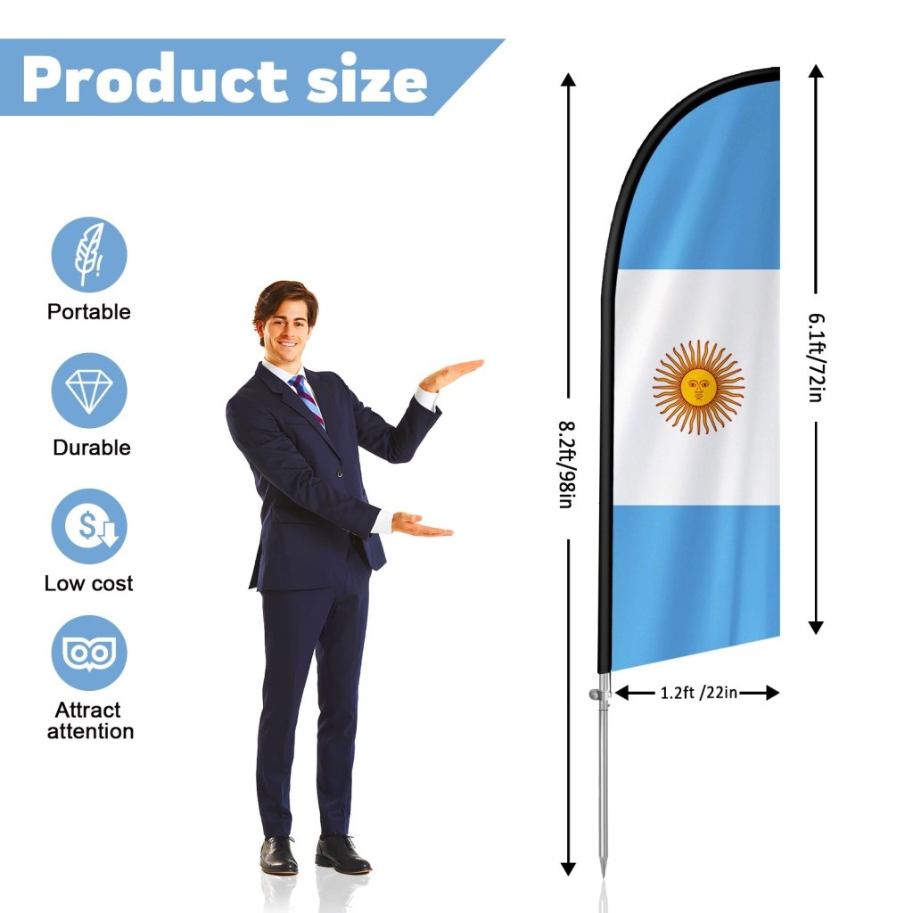 8FT Argentina Flag Feather Flag with Stainless Steel Pole Kit(2m flag set)