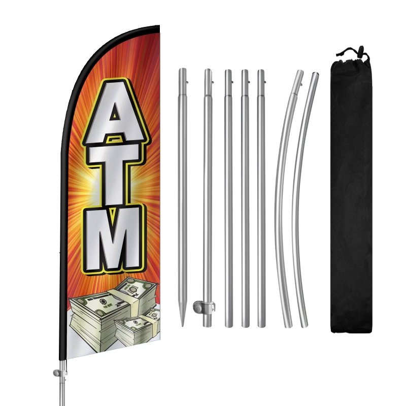 8FT Atm Banner Feather Flag with Stainless Steel Pole Kit(2m flag set)