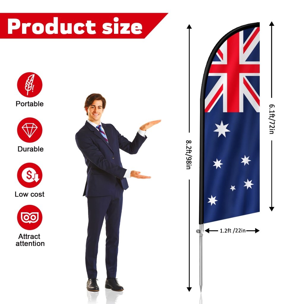 8FT Australia Flag Feather Flag with Stainless Steel Pole Kit(2m flag set)