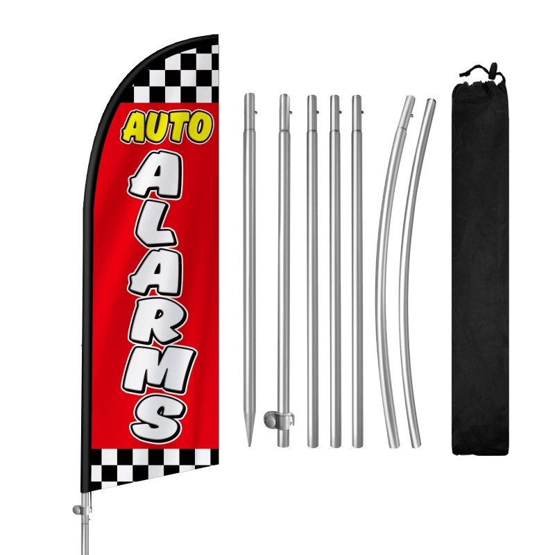 8FT Auto Alarms Banner Feather Flag with Stainless Steel Pole Kit(2m flag set)