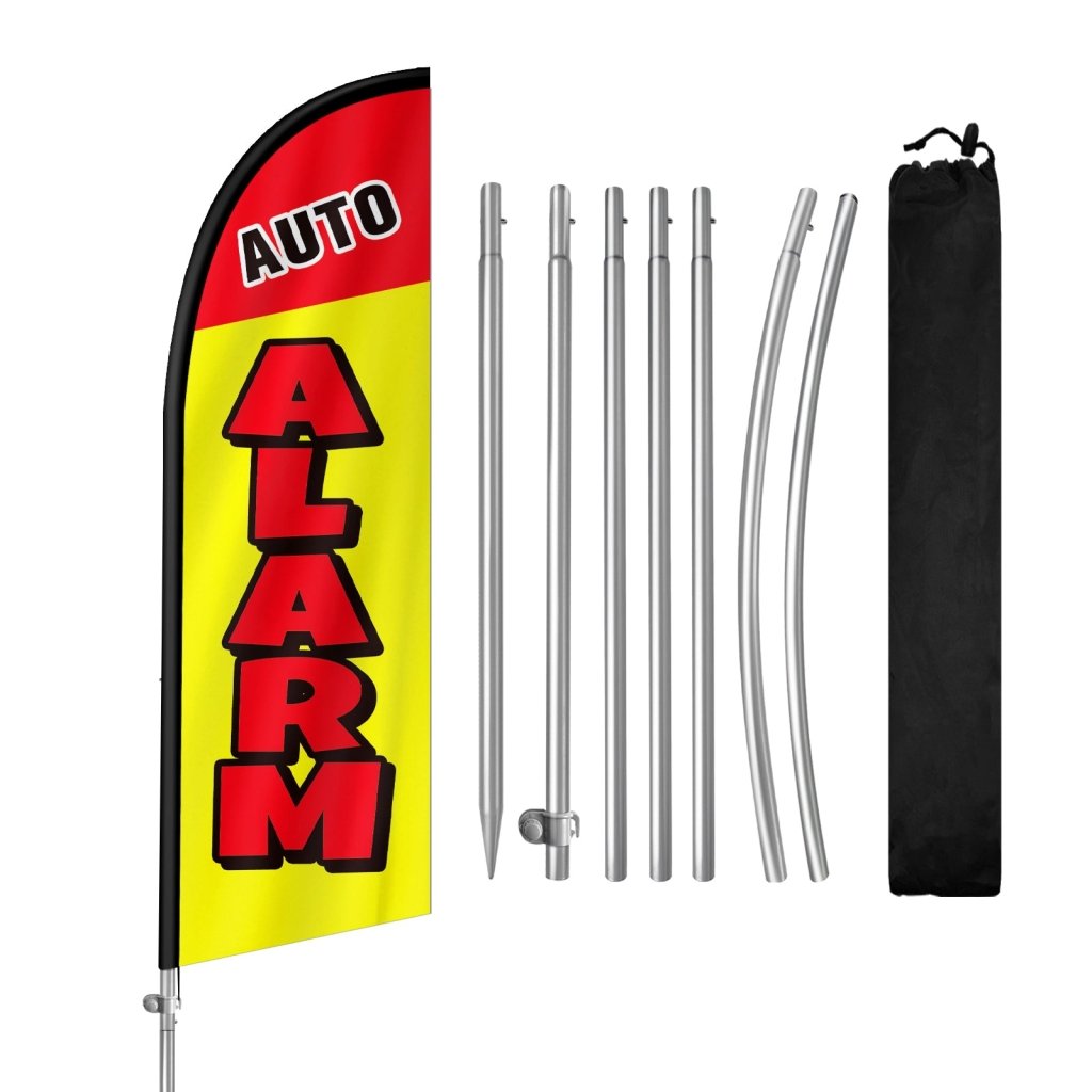 8FT Auto Alarms Yellow Feather Flag with Stainless Steel Pole Kit(2m flag set)