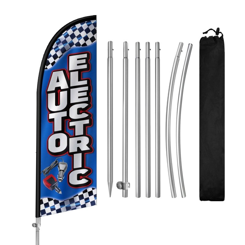 8FT Auto Electric Banner Feather Flag with Stainless Steel Pole Kit(2m flag set)