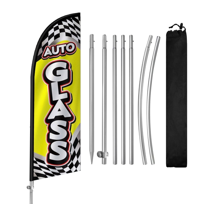 8FT Auto Glass Banner Feather Flag with Stainless Steel Pole Kit(2m flag set)