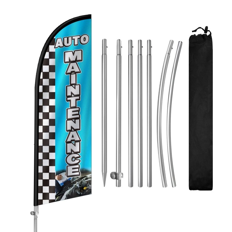 8FT Auto Maintenance Banner Feather Flag with Stainless Steel Pole Kit(2m flag set)