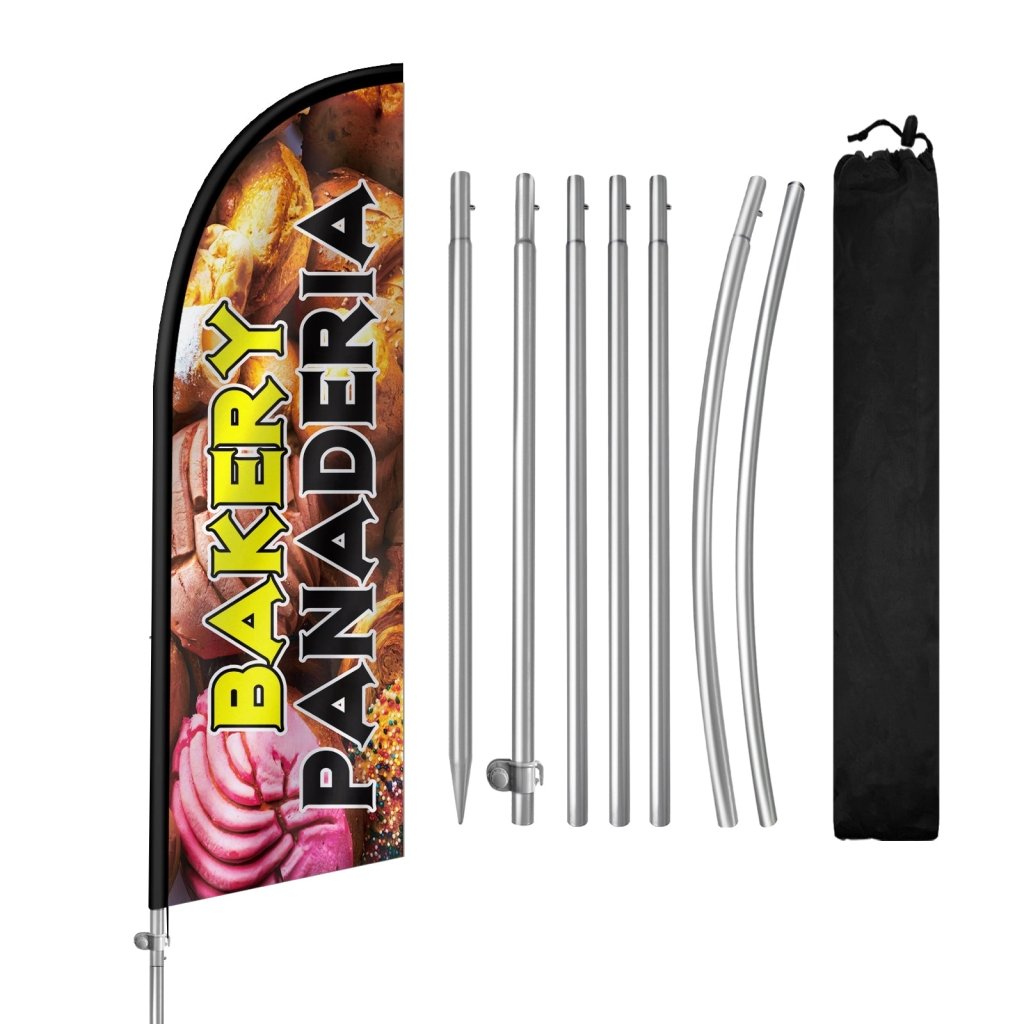 8FT Bakery Panaderia Brown Feather Flag with Stainless Steel Pole Kit(2m flag set)