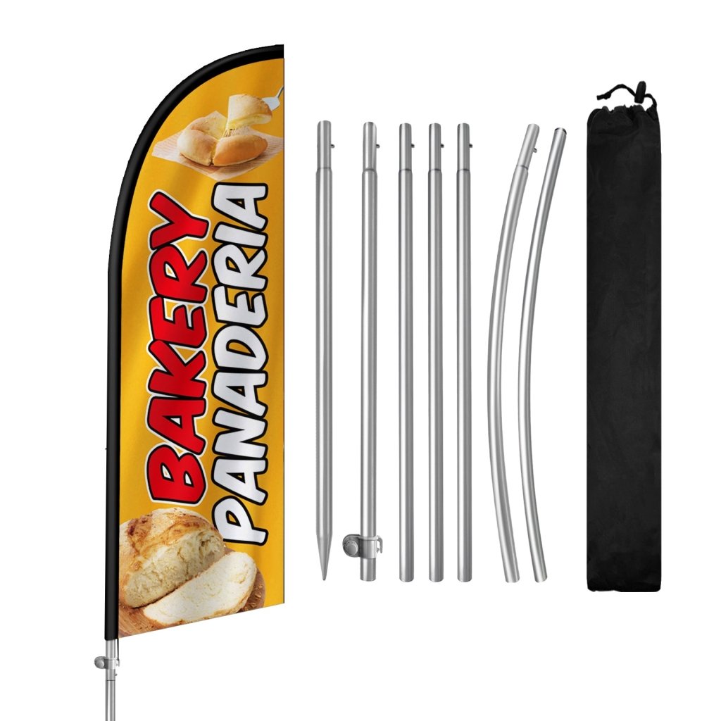 8FT Bakery Panaderia Yellow Feather Flag with Stainless Steel Pole Kit(2m flag set)