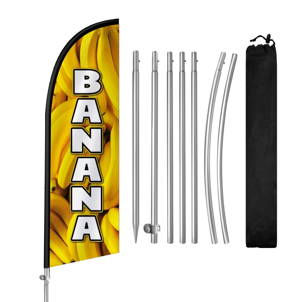 8FT Banana Feather Flag with Stainless Steel Pole Kit(2m flag set)