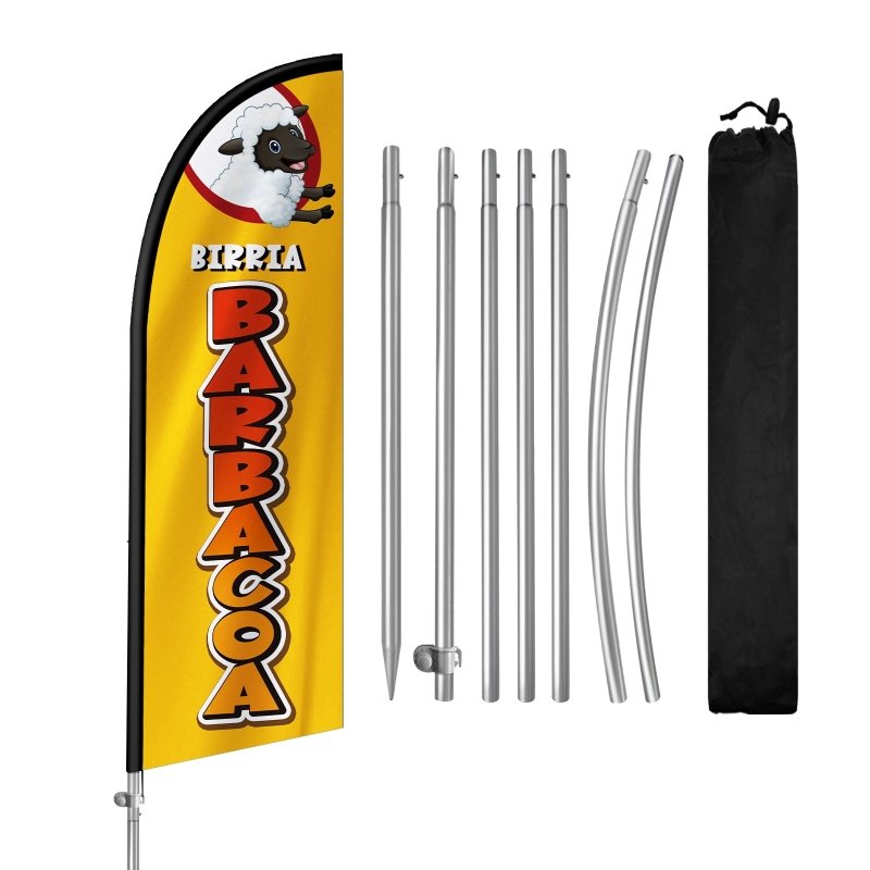 8FT Barbacoa Birria Banner Feather Flag with Stainless Steel Pole Kit/Ground Stake(2m flag set)