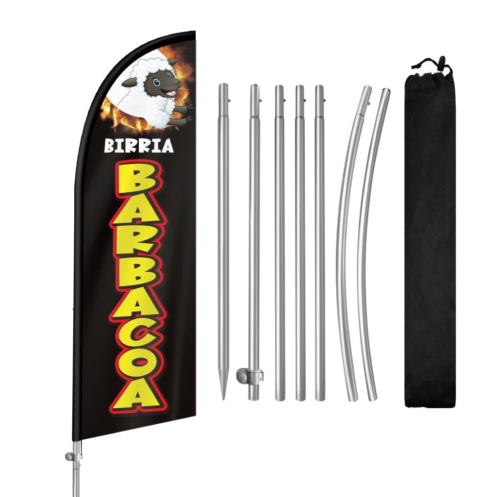 8FT Barbacoa Black Feather Flag with Stainless Steel Pole Kit(2m flag set)