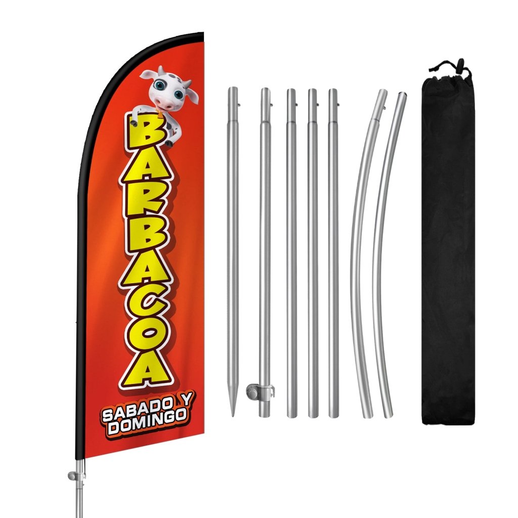 8FT Barbacoa Orange Feather Flag with Stainless Steel Pole Kit(2m flag set)