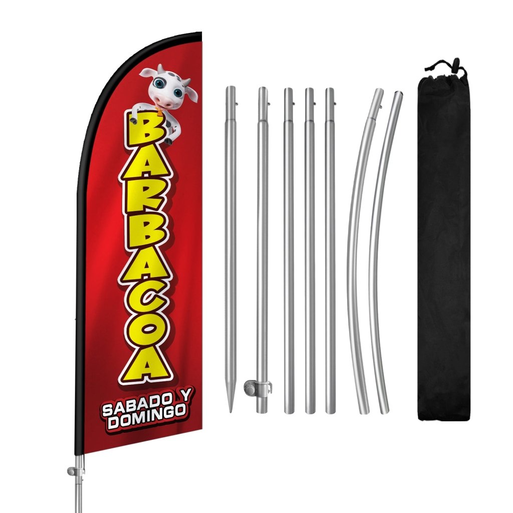 8FT Barbacoa Red Feather Flag with Stainless Steel Pole Kit(2m flag set)