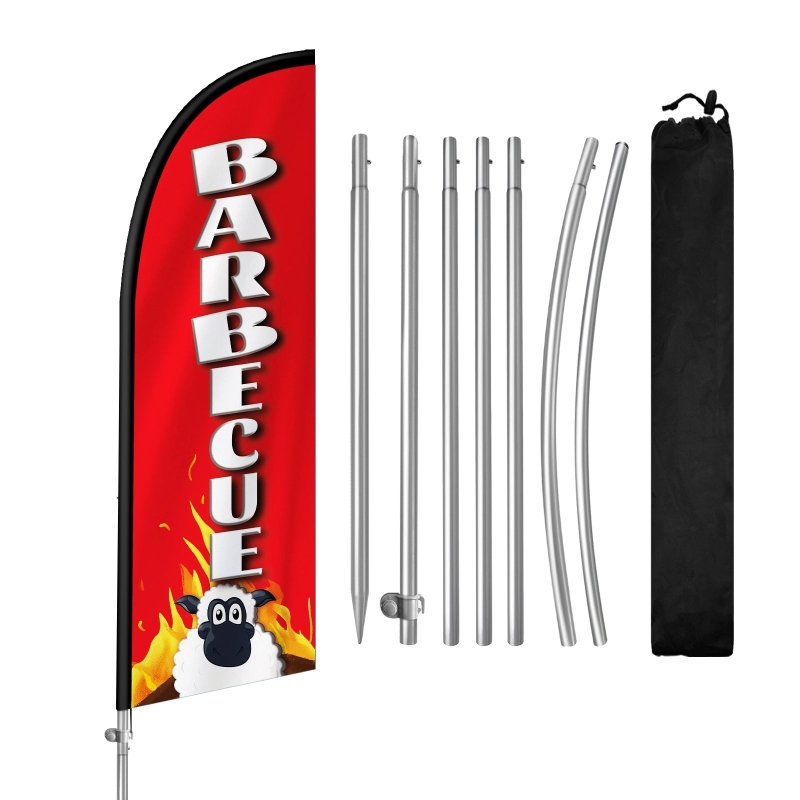 8FT Barbecue Red Feather Flag with Stainless Steel Pole Kit(2m flag set)