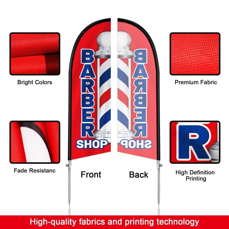 8FT Barber Shop Red Banner Feather Flag with Stainless Steel Pole Kit(2m flag set)