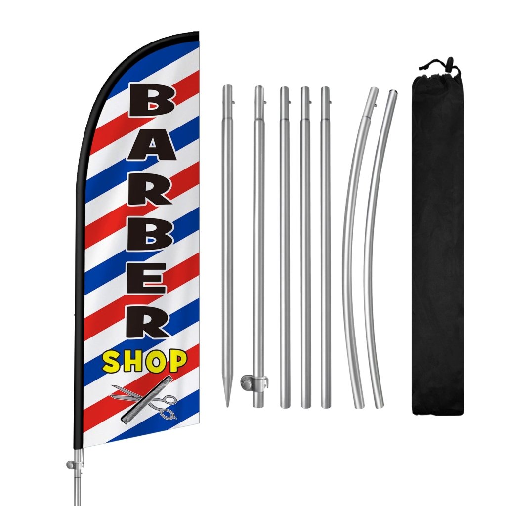 8FT Barbershop 01 Feather Flag with Stainless Steel Pole Kit(2m flag set)