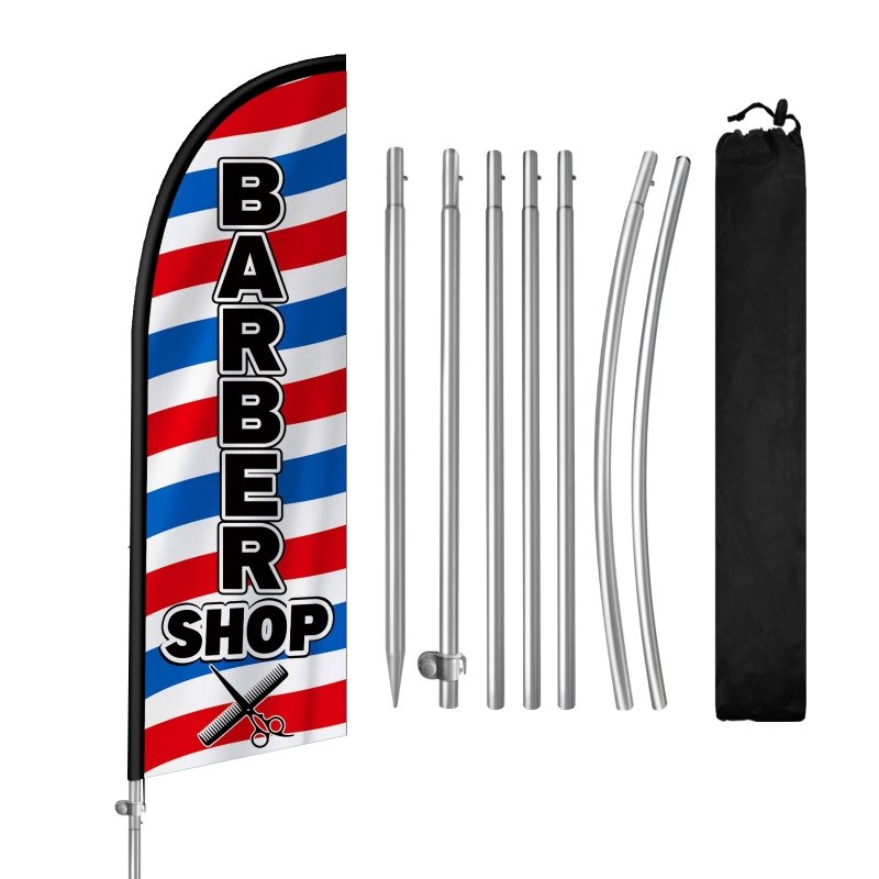 8FT Barbershop Banner Feather Flag with Stainless Steel Pole Kit(2m flag set)