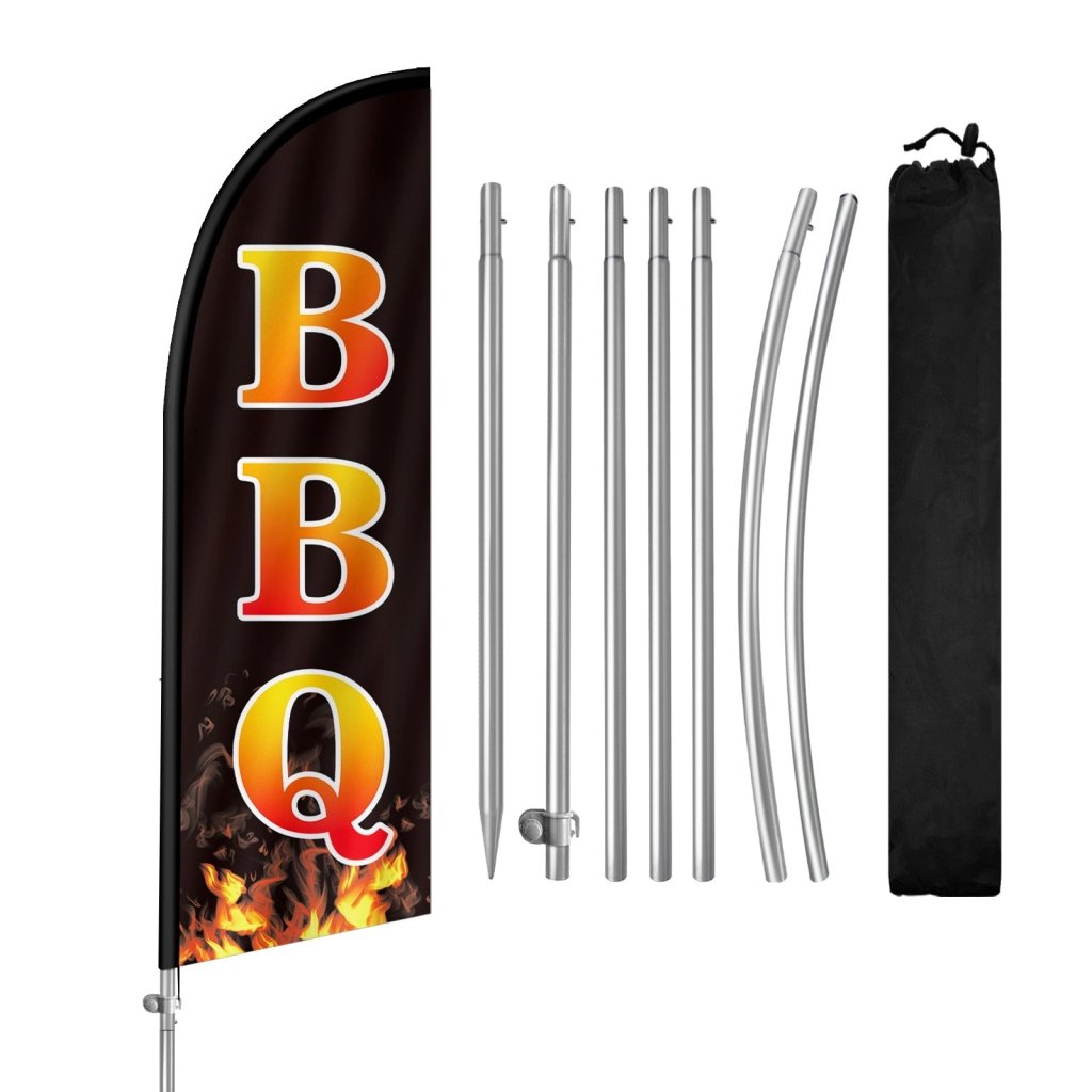 8FT BBQ Feather Flag with Stainless Steel Pole Kit(2m flag set)