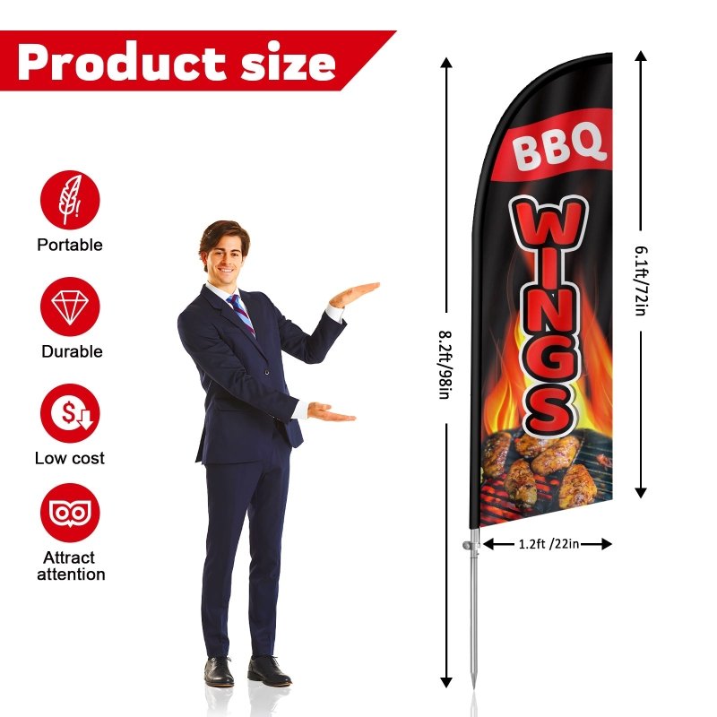 8FT Bbq Wings 05 Banner Feather Flag with Stainless Steel Pole Kit(2m flag set)