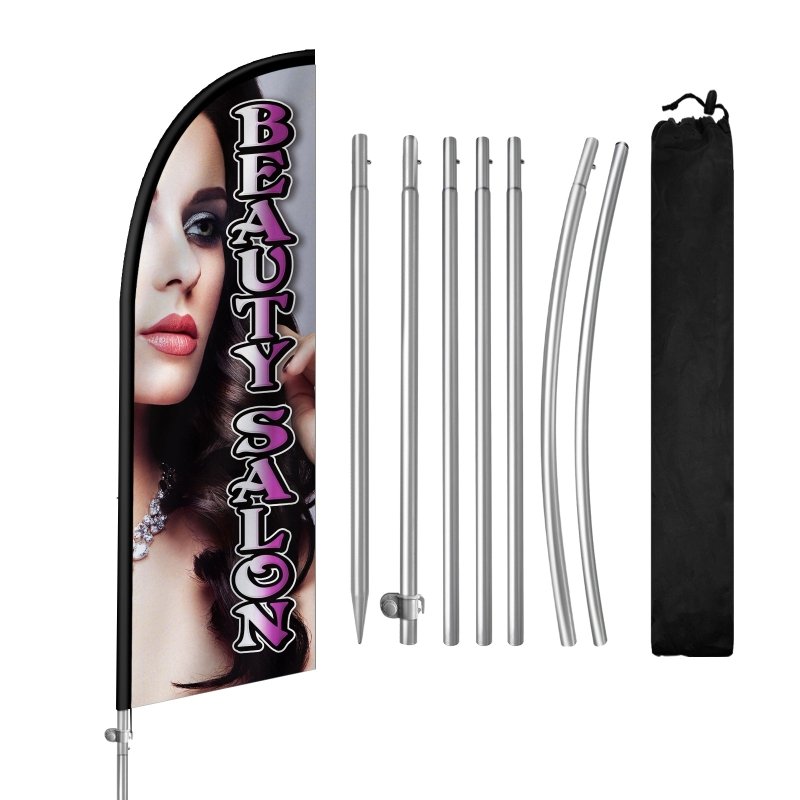 8FT Beauty Salon Banner Feather Flag with Stainless Steel Pole Kit(2m flag set)