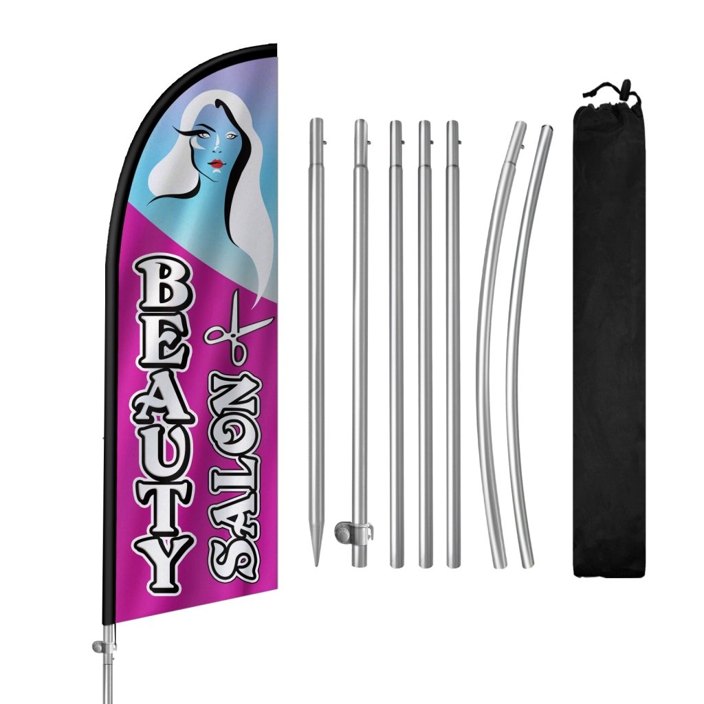 8FT Beauty Salon Feather Flag with Stainless Steel Pole Kit(2m flag set)