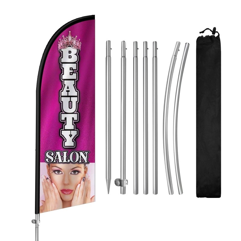 8FT Beauty Salon Pink Feather Flag with Stainless Steel Pole Kit(2m flag set)