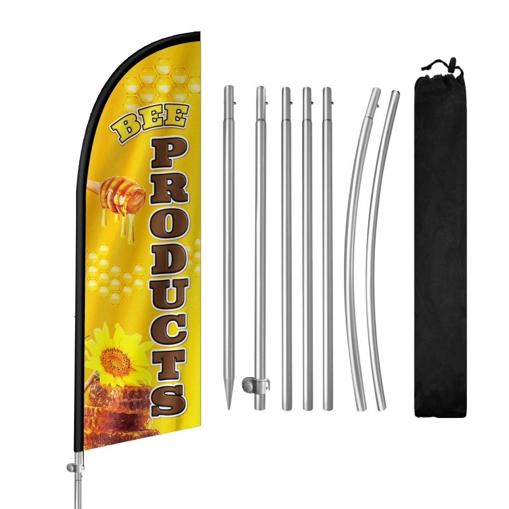 8FT Bee Products Feather Flag with Stainless Steel Pole Kit(2m flag set)