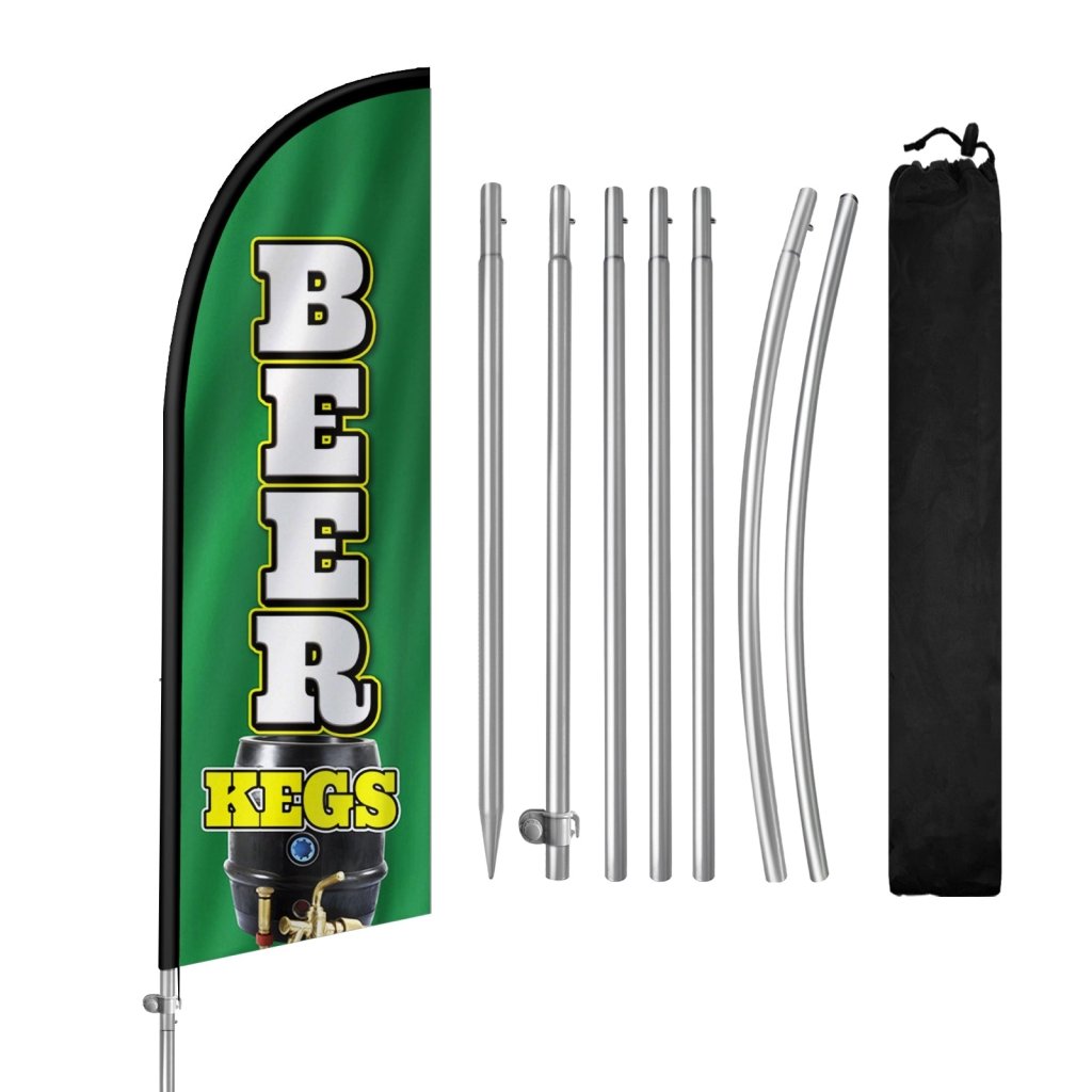 8FT Beer Kegs Feather Flag with Stainless Steel Pole Kit(2m flag set)