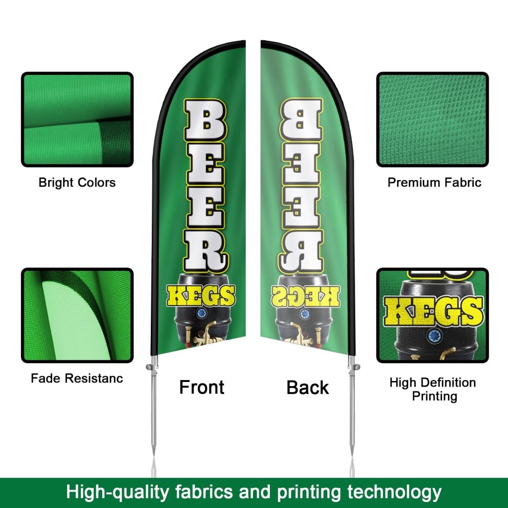 8FT Beer Kegs Feather Flag with Stainless Steel Pole Kit(2m flag set)