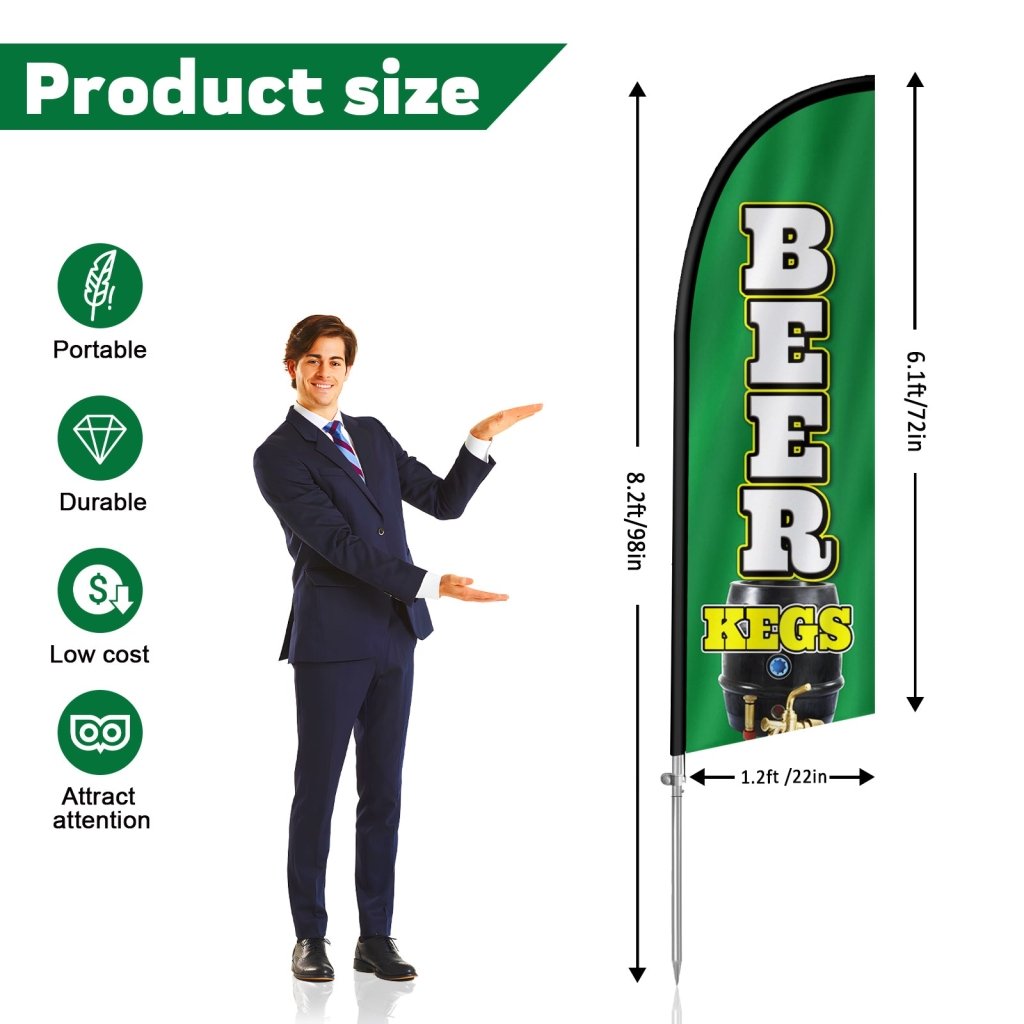 8FT Beer Kegs Feather Flag with Stainless Steel Pole Kit(2m flag set)