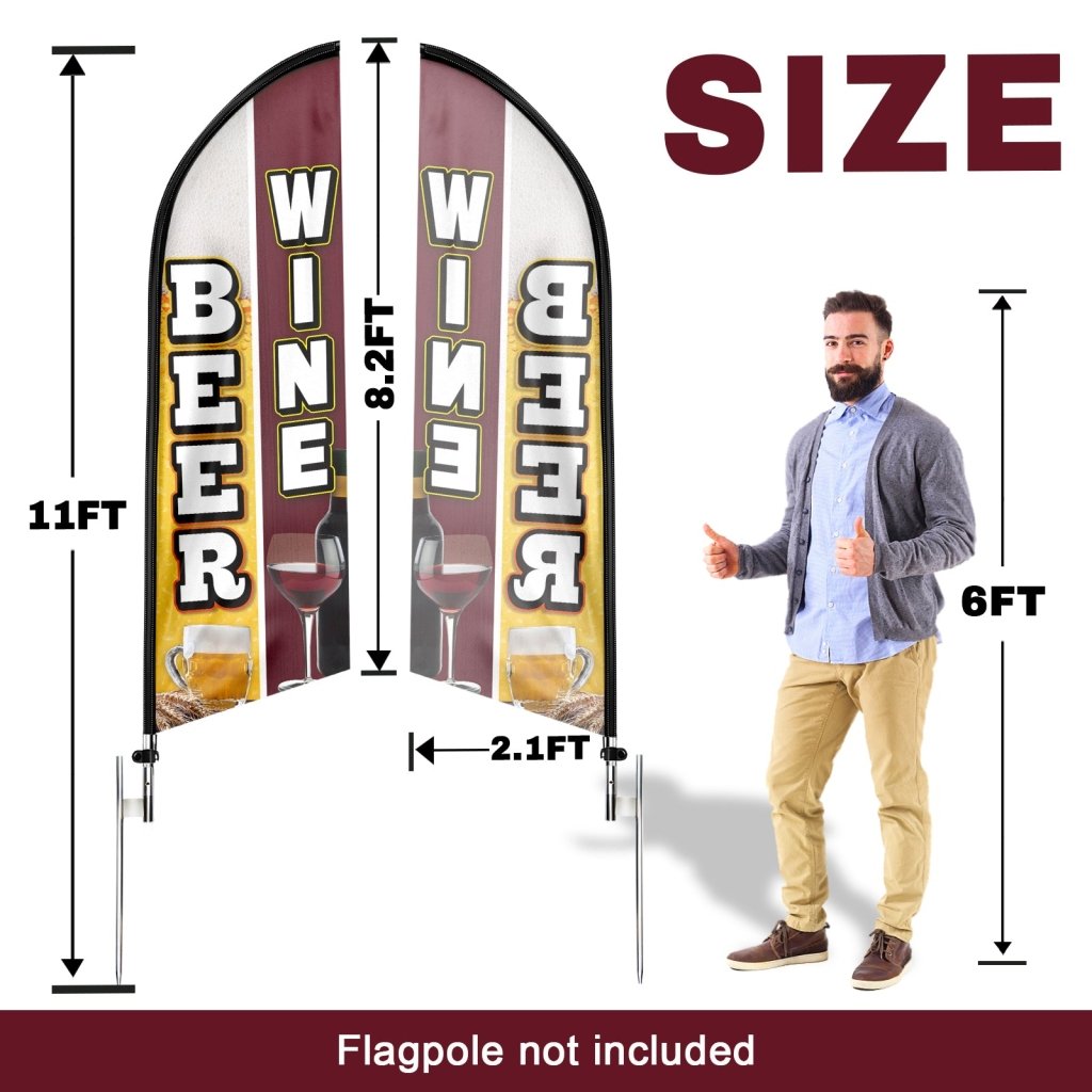 8FT Beer Wine Advertising Swooper Flag (Flagpole Not Included 3.4)