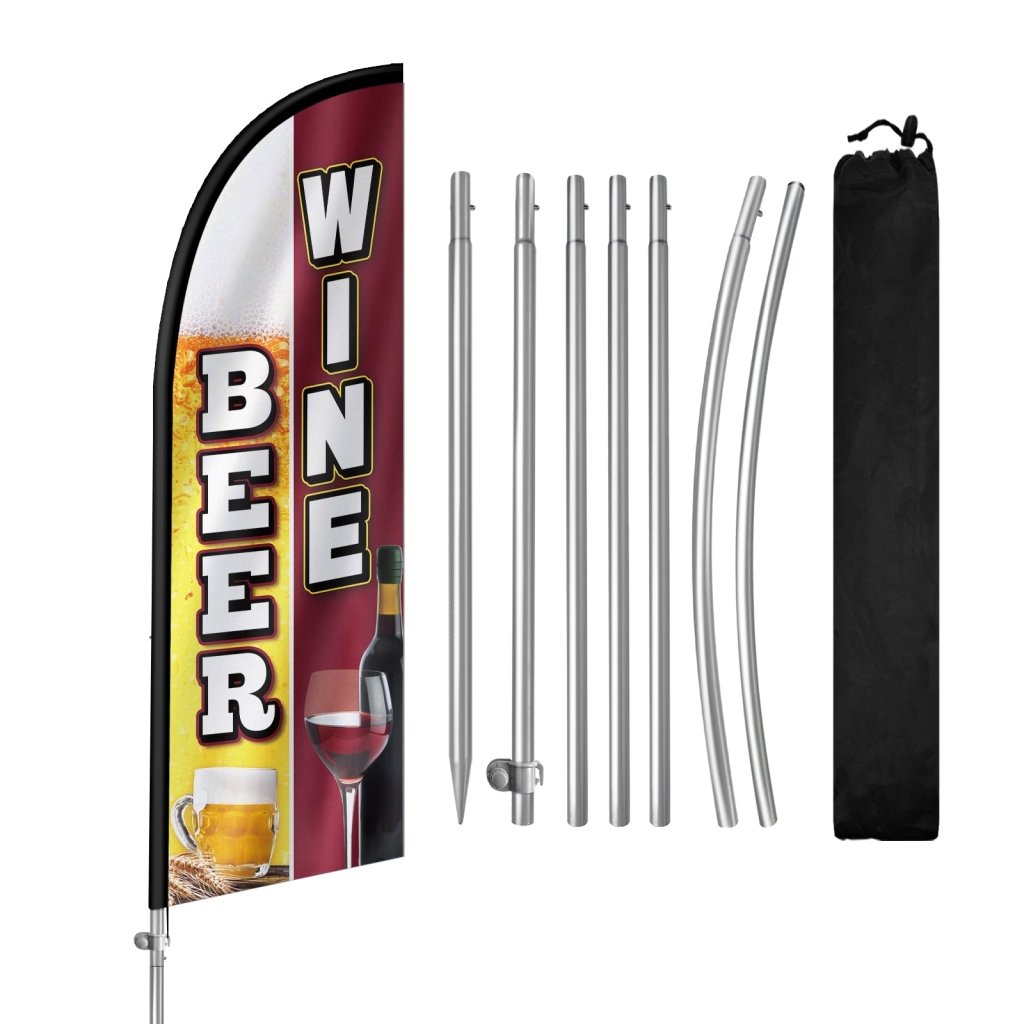 8FT Beer Wine Feather Flag with Stainless Steel Pole Kit(2m flag set)