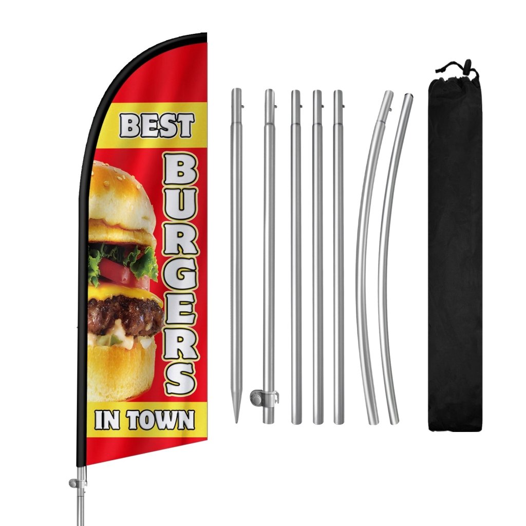 8FT Best Burgers In Town Feather Flag with Stainless Steel Pole Kit(2m flag set)