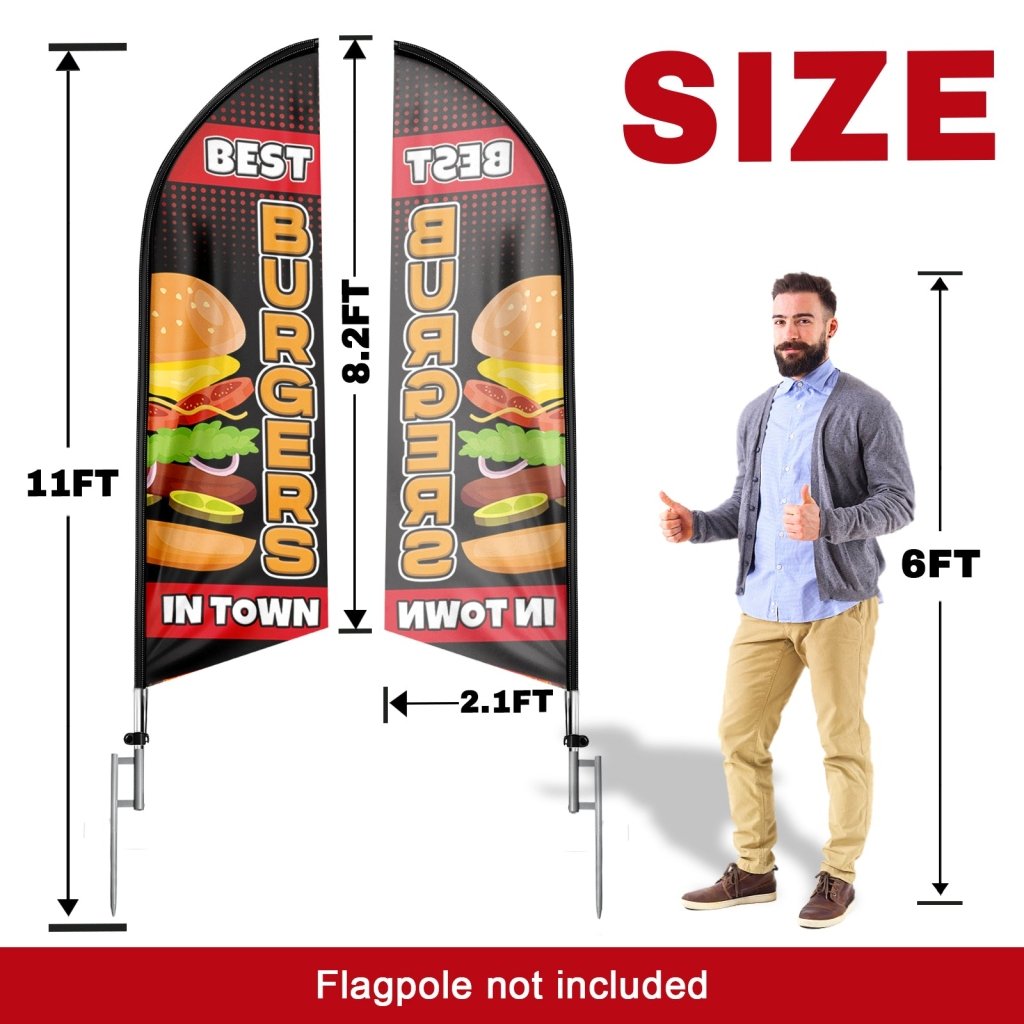 8FT Best Burgers In Town Swooper Flag (Flagpole Not Included 3.4)