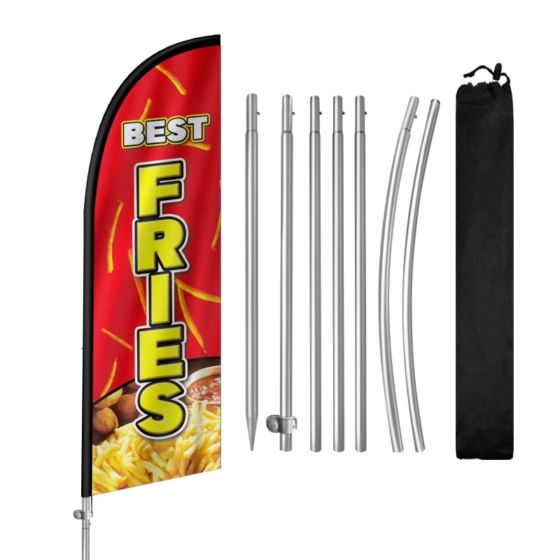 8FT Best Fries Banner Feather Flag with Stainless Steel Pole Kit(2m flag set)