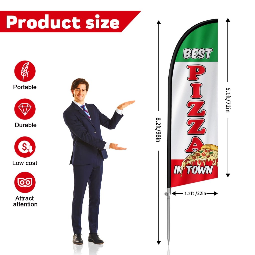 8FT Best Pizza in Town Banner Feather Flag Pole Kit(2m flag set)