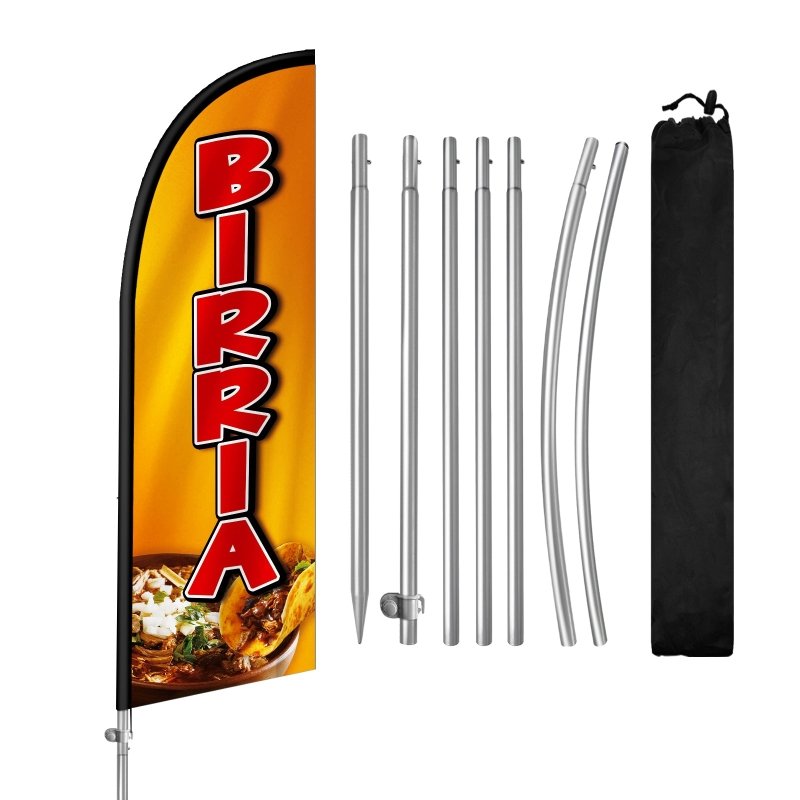 8FT Birria Banner Feather Flag with Stainless Steel Pole Kit/Ground Stake(2m flag set）