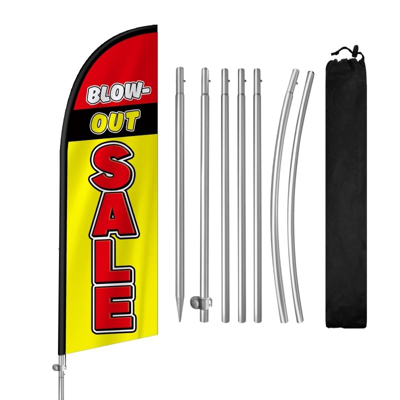 8FT Blow Out Black Banner Feather Flag with Stainless Steel Pole Kit(2m flag set)