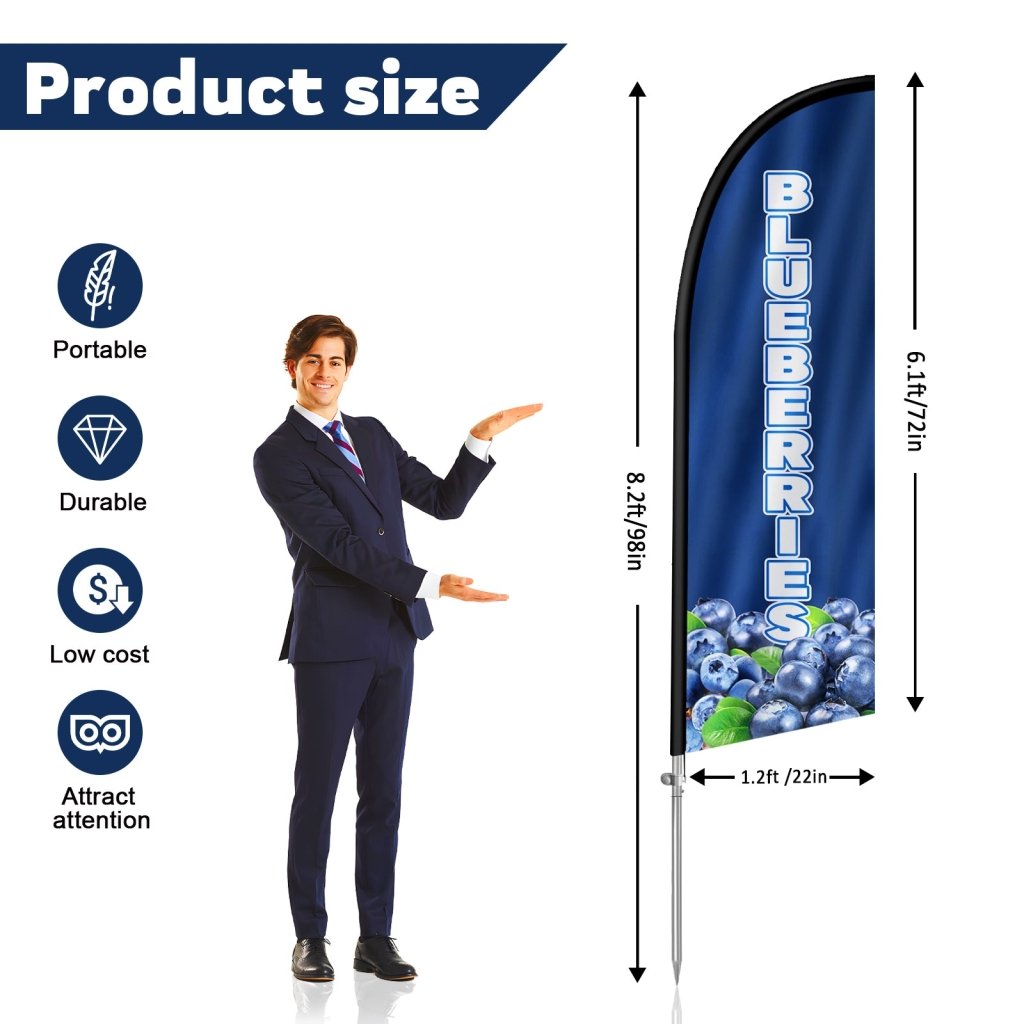 8FT Blueberries Feather Flag with Stainless Steel Pole Kit(2m flag set)