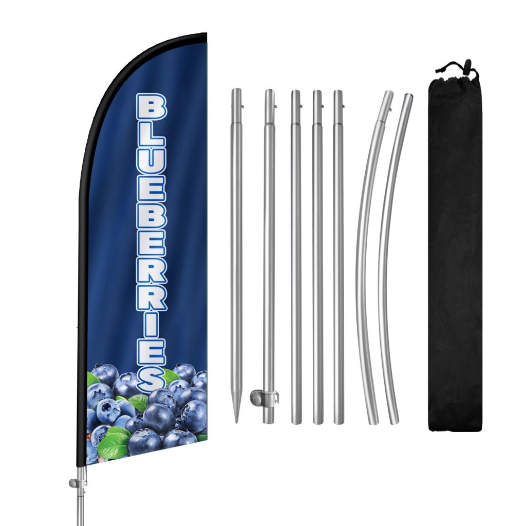 8FT Blueberries Feather Flag with Stainless Steel Pole Kit(2m flag set)