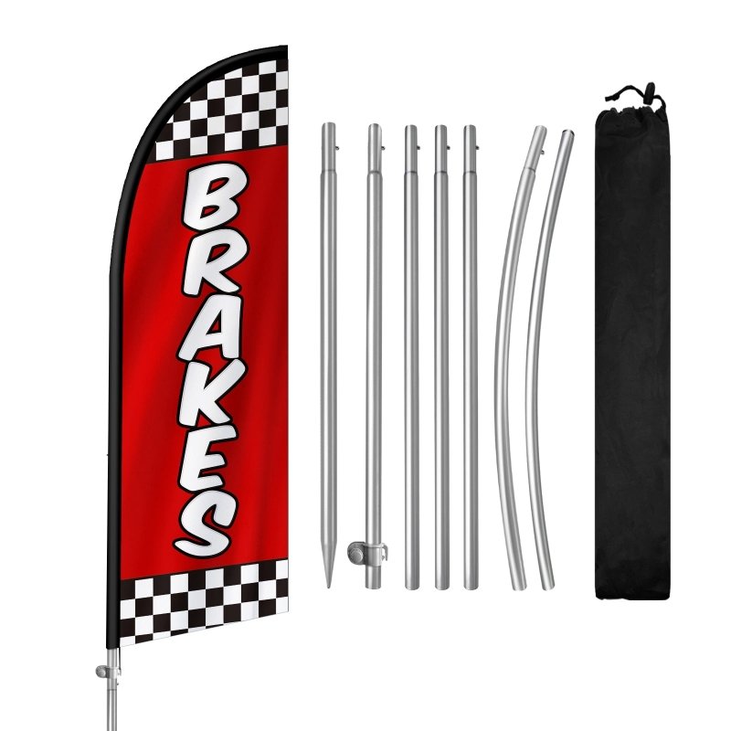 8FT Brakes Red Feather Flag with Stainless Steel Pole Kit(2m flag set)