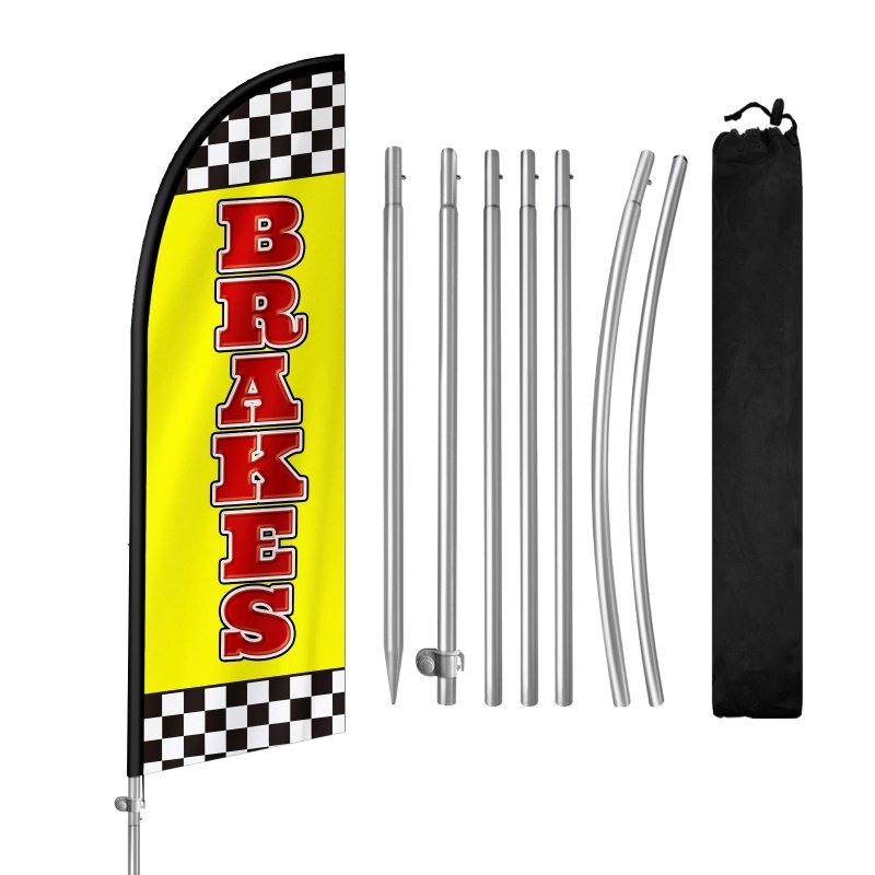 8FT Brakes Yellow Feather Flag with Stainless Steel Pole Kit(2m flag set)