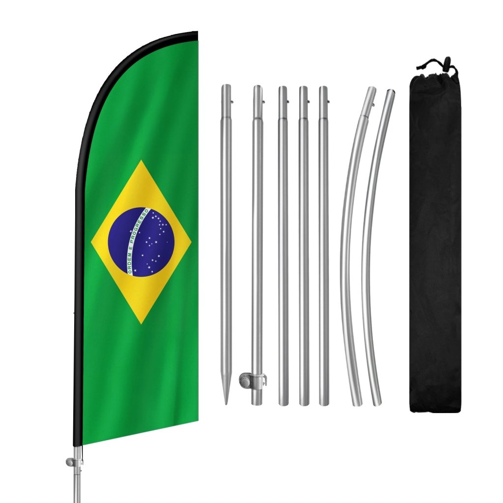 8FT Brazil Flag Feather Flag with Stainless Steel Pole Kit(2m flag set)