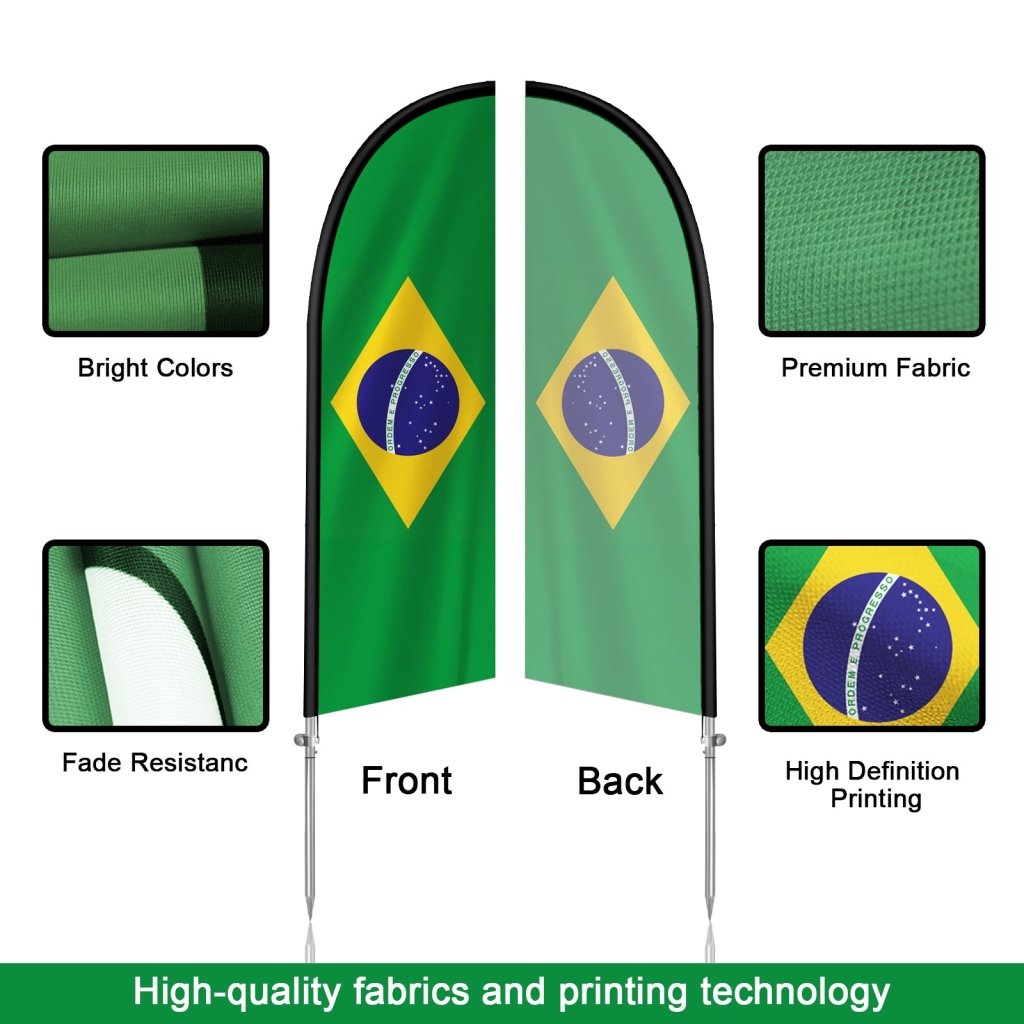 8FT Brazil Flag Feather Flag with Stainless Steel Pole Kit(2m flag set)