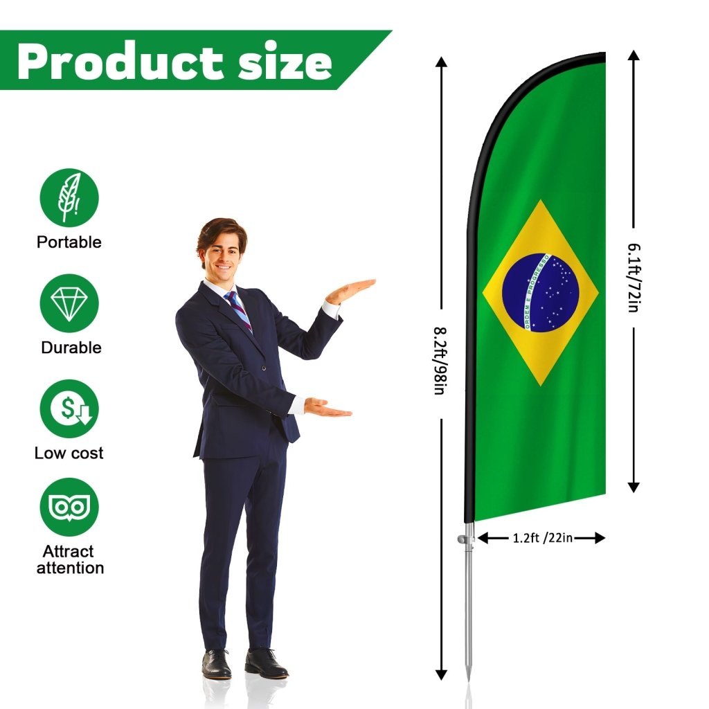 8FT Brazil Flag Feather Flag with Stainless Steel Pole Kit(2m flag set)